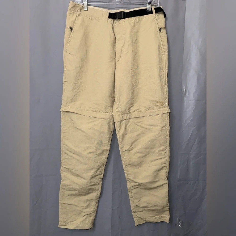 The North Face Adult Mens Convertible Pant Shorts 34 Tan Khaki Belted Outdoor